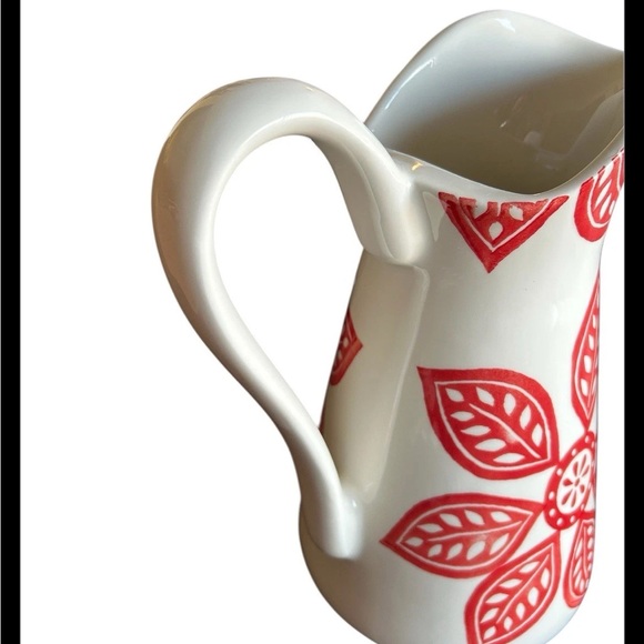Large Farval Ceramic Pitcher Jug Hand Painted Red Flowers Portugal 11.5in Tall - Picture 2 of 6